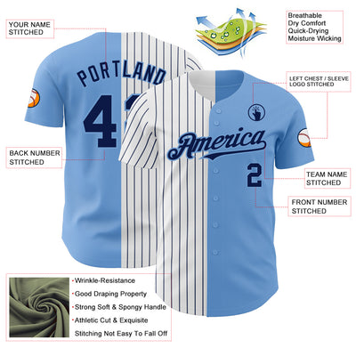 Custom Light Blue White-Navy Pinstripe Authentic Split Fashion Baseball Jersey