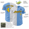 Custom Light Blue Yellow-Navy Pinstripe Authentic Split Fashion Baseball Jersey