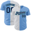 Custom Light Blue Gray Teal-Navy Pinstripe Authentic Split Fashion Baseball Jersey