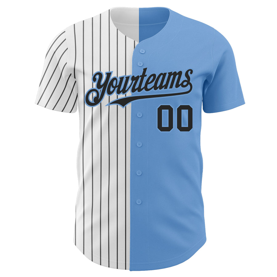 Custom Light Blue White-Black Pinstripe Authentic Split Fashion Baseball Jersey