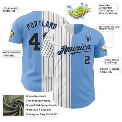 Custom Light Blue White-Black Pinstripe Authentic Split Fashion Baseball Jersey