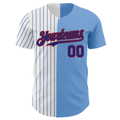 Custom Light Blue Red-Royal Pinstripe Authentic Split Fashion Baseball Jersey