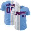 Custom Light Blue Red-Royal Pinstripe Authentic Split Fashion Baseball Jersey