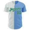 Custom Light Blue White-Kelly Green Pinstripe Authentic Split Fashion Baseball Jersey