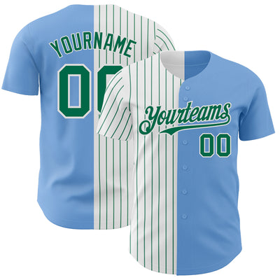 Custom Light Blue White-Kelly Green Pinstripe Authentic Split Fashion Baseball Jersey