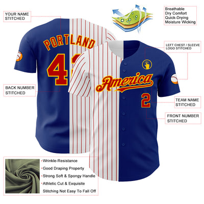 Custom Royal Yellow-Red Pinstripe Authentic Split Fashion Baseball Jersey