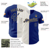 Custom Royal White-Old Gold Pinstripe Authentic Split Fashion Baseball Jersey