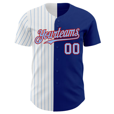 Custom Royal Red-Light Blue Pinstripe Authentic Split Fashion Baseball Jersey