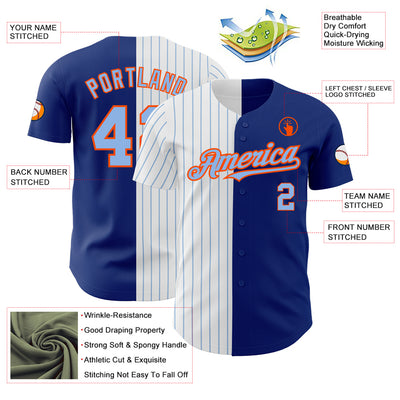 Custom Royal Orange-Light Blue Pinstripe Authentic Split Fashion Baseball Jersey