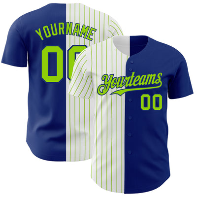 Custom Royal White-Neon Green Pinstripe Authentic Split Fashion Baseball Jersey