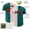 Custom Teal White-Red Pinstripe Authentic Split Fashion Baseball Jersey