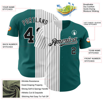 Custom Teal White-Black Pinstripe Authentic Split Fashion Baseball Jersey