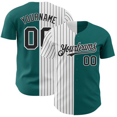 Custom Teal White-Black Pinstripe Authentic Split Fashion Baseball Jersey