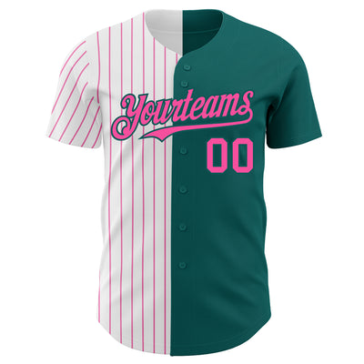 Custom Teal White-Pink Pinstripe Authentic Split Fashion Baseball Jersey