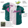 Custom Teal White-Pink Pinstripe Authentic Split Fashion Baseball Jersey