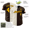 Custom Brown White-Gold Pinstripe Authentic Split Fashion Baseball Jersey