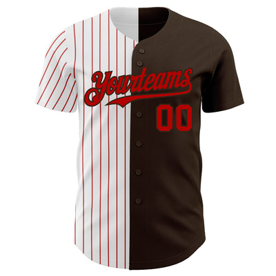 Custom Brown White-Red Pinstripe Authentic Split Fashion Baseball Jersey