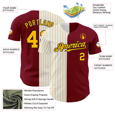 Custom Crimson Black-Gold Pinstripe Authentic Split Fashion Baseball Jersey