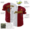 Custom Crimson Gold-Navy Pinstripe Authentic Split Fashion Baseball Jersey