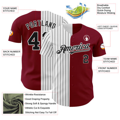 Custom Crimson White-Black Pinstripe Authentic Split Fashion Baseball Jersey