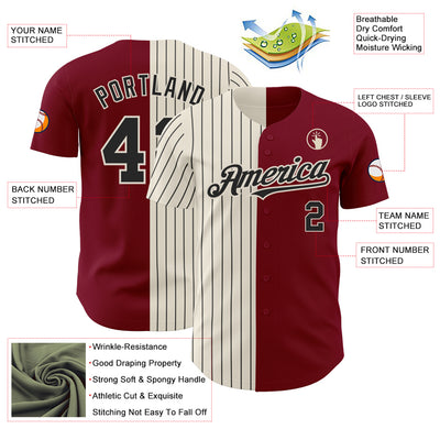 Custom Crimson Cream-Black Pinstripe Authentic Split Fashion Baseball Jersey