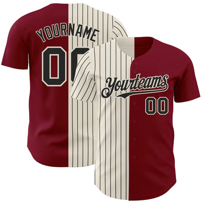 Custom Crimson Cream-Black Pinstripe Authentic Split Fashion Baseball Jersey