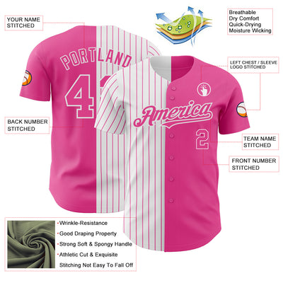 Custom Pink White-Pink Pinstripe Authentic Split Fashion Baseball Jersey