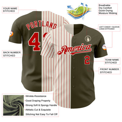 Custom Olive Cream-Red Pinstripe Authentic Split Fashion Salute To Service Baseball Jersey