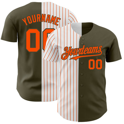 Custom Olive White-Orange Pinstripe Authentic Split Fashion Salute To Service Baseball Jersey