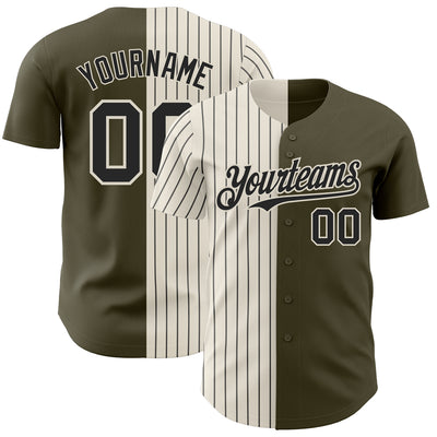 Custom Olive Cream-Black Pinstripe Authentic Split Fashion Salute To Service Baseball Jersey