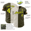 Custom Olive Neon Yellow Cream-Black Pinstripe Authentic Split Fashion Salute To Service Baseball Jersey