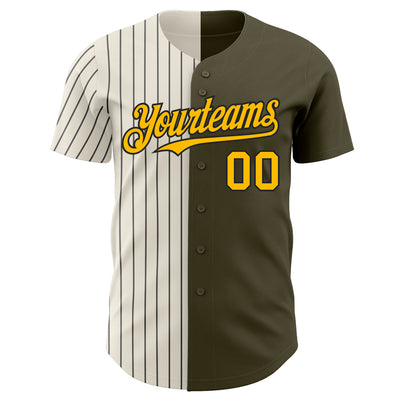 Custom Olive Gold Cream-Black Pinstripe Authentic Split Fashion Salute To Service Baseball Jersey