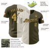 Custom Olive Old Gold Cream-Black Pinstripe Authentic Split Fashion Salute To Service Baseball Jersey