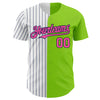 Custom Neon Green Pink-Navy Pinstripe Authentic Split Fashion Baseball Jersey