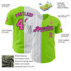 Custom Neon Green Pink-Navy Pinstripe Authentic Split Fashion Baseball Jersey