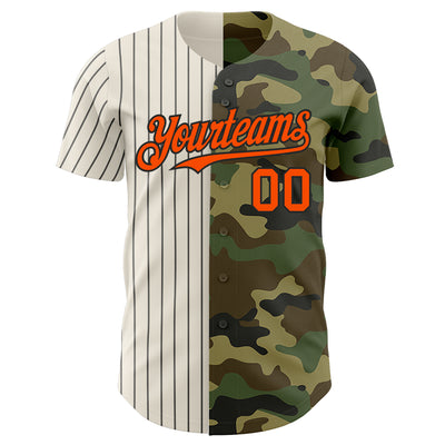 Custom Camo Orange Cream-Black Pinstripe Authentic Split Fashion Salute To Service Baseball Jersey