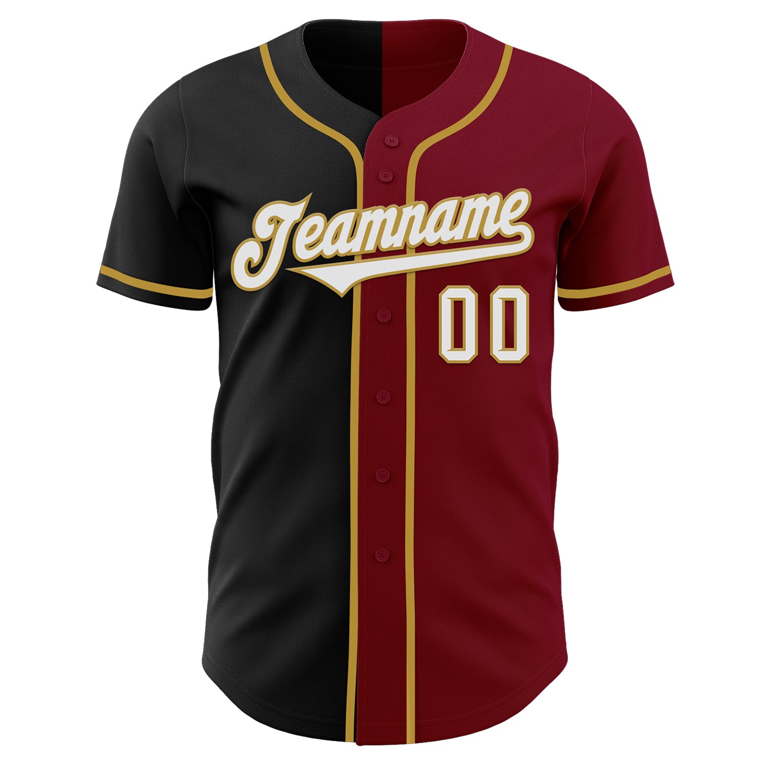 Custom Crimson Black-Old Gold Authentic Split Fashion Baseball Jersey