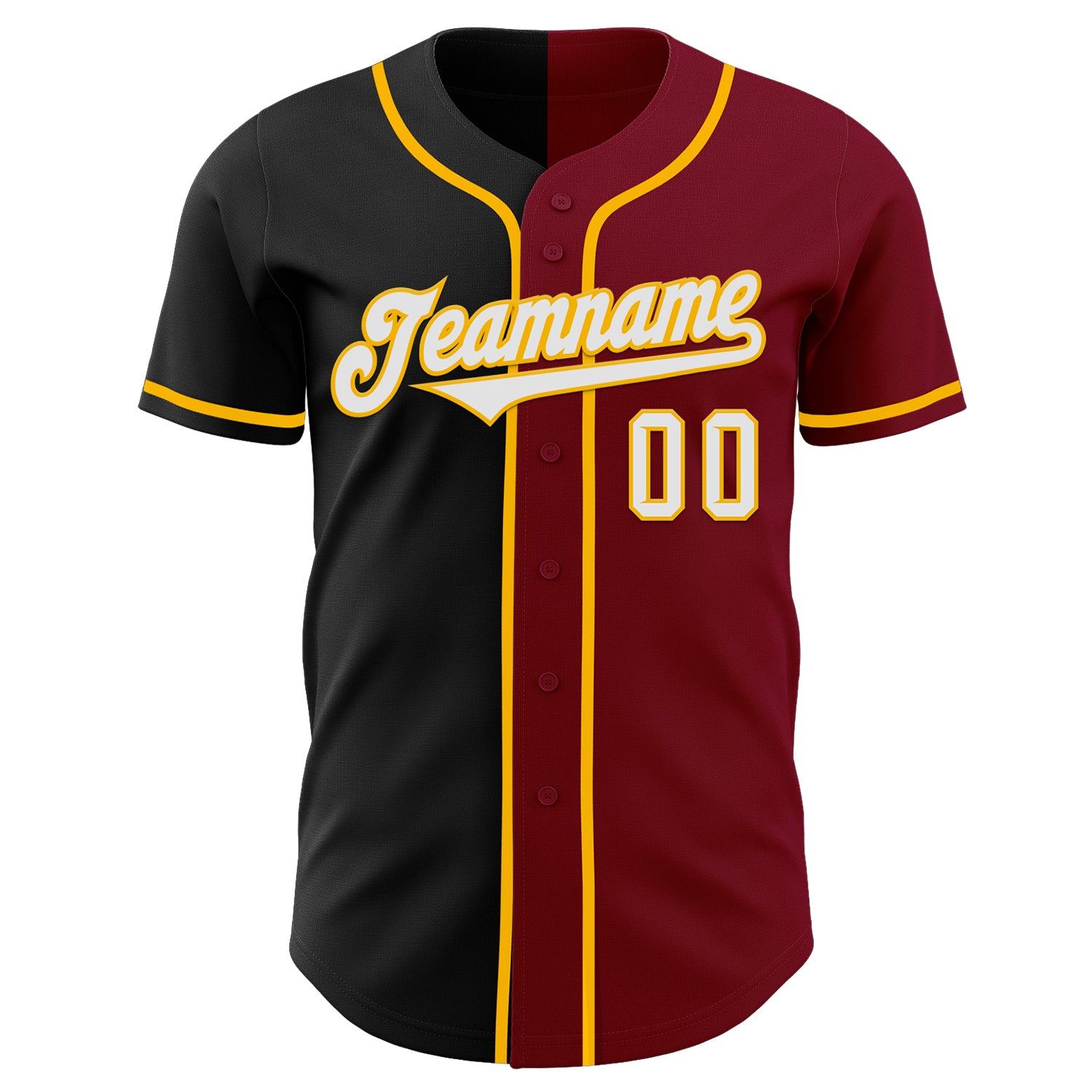 Custom Crimson Black-Gold Authentic Split Fashion Baseball Jersey