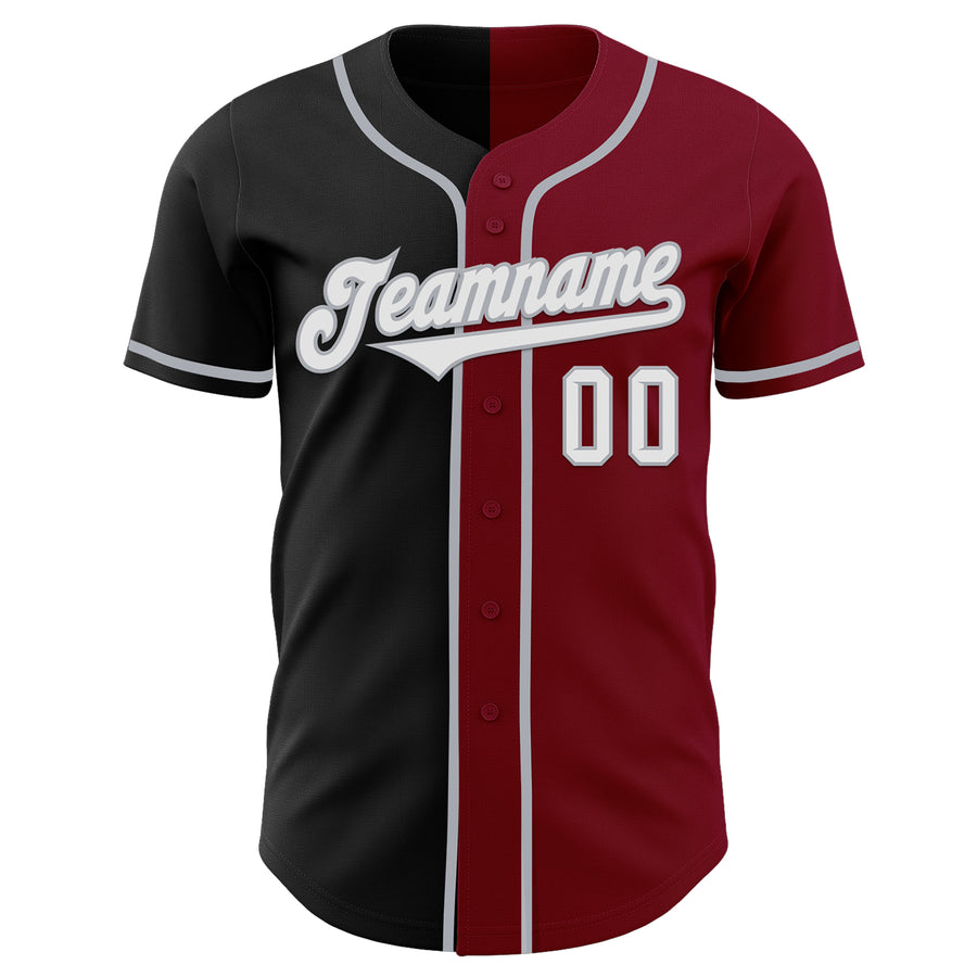 Custom Crimson Black-Gray Authentic Split Fashion Baseball Jersey