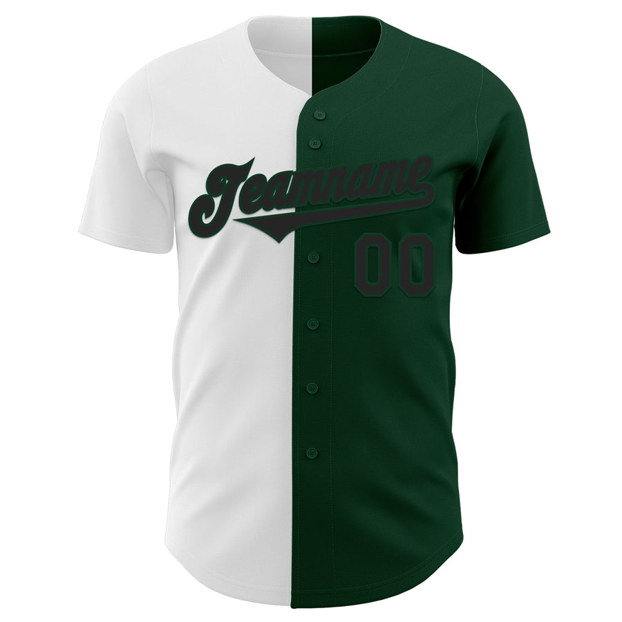 Custom Green Black-White Authentic Split Fashion Baseball Jersey