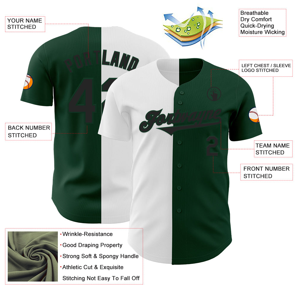 Custom Green Black-White Authentic Split Fashion Baseball Jersey