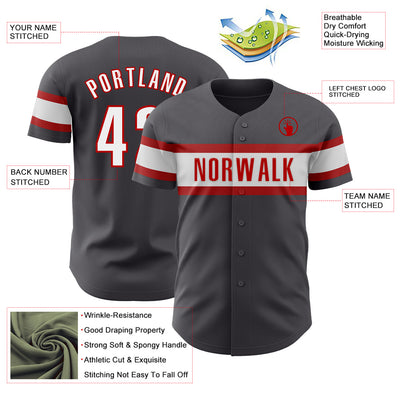 Custom Steel Gray White-Red Authentic Baseball Jersey