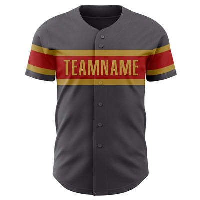 Custom Steel Gray Red-Old Gold Authentic Baseball Jersey