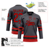 Custom Steel Gray Red-Black Hockey Lace Neck Jersey