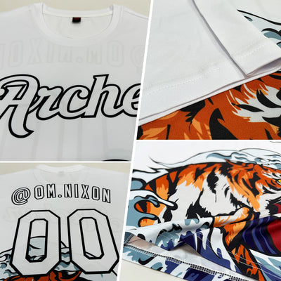 Custom White Black 3D Pattern Design Tiger Performance T-Shirt