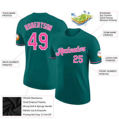 Custom Teal Pink-White Performance T-Shirt