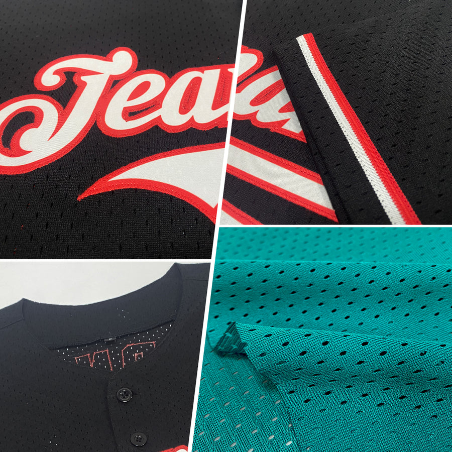 Custom Teal White-Orange Mesh Authentic Throwback Baseball Jersey