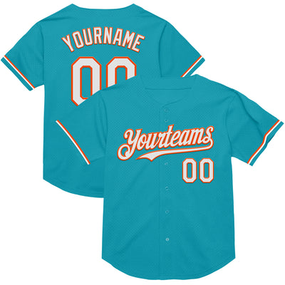 Custom Teal White-Orange Mesh Authentic Throwback Baseball Jersey