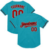 Custom Teal Red-Black Mesh Authentic Throwback Baseball Jersey