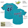 Custom Teal Navy-White Mesh Authentic Throwback Baseball Jersey